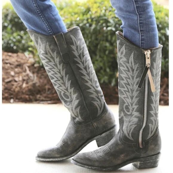 OLD GRINGO* Rare RAZZ Distressed Weathered COWGIRL side zip boots 7 - Picture 1 of 7